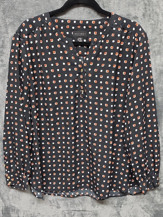 Investments Tops - Investments Black Blouse with Orange and Cream Square Dot Print Sz XLP